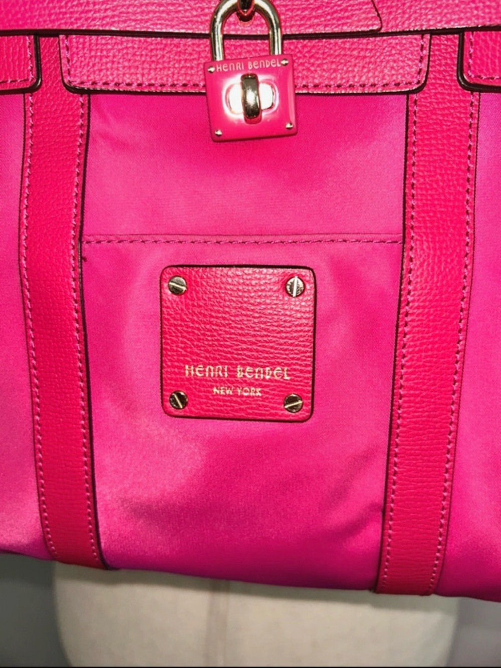 Henri Bendel West 57th Pink Convertible Backpack Tote Nylon Leather Rare - Picture 5 of 8
